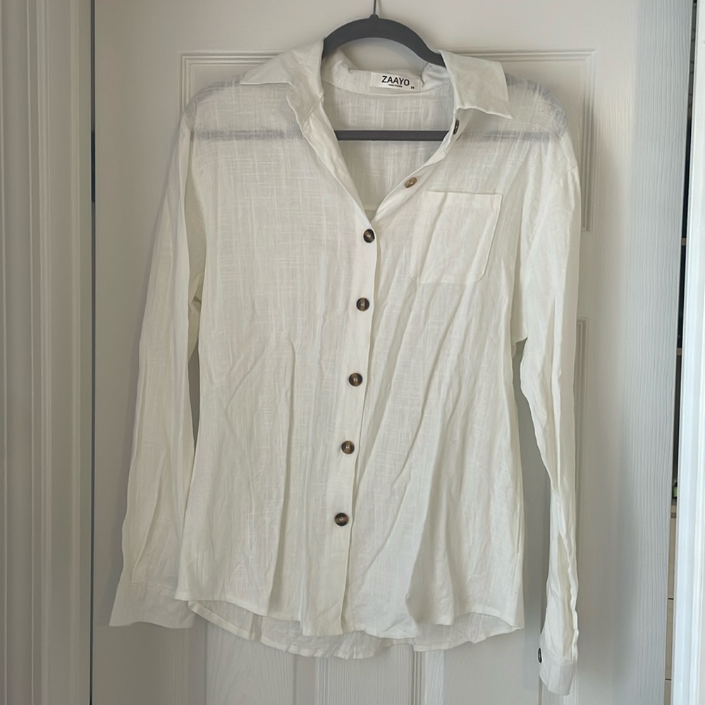 Zaayo Cotton Button Up Collared Long Sleeve